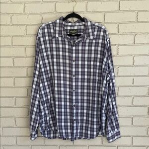 Eddie Bauer Navy and White Plaid Cotton Shirt